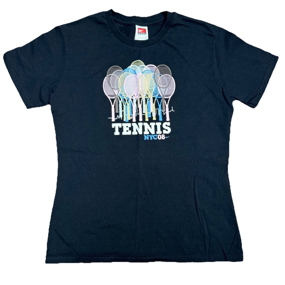 Nike Kids Tennis NYC 2008 Graphic T-Shirt Black Y2K Style Tee Youth XL 16/18